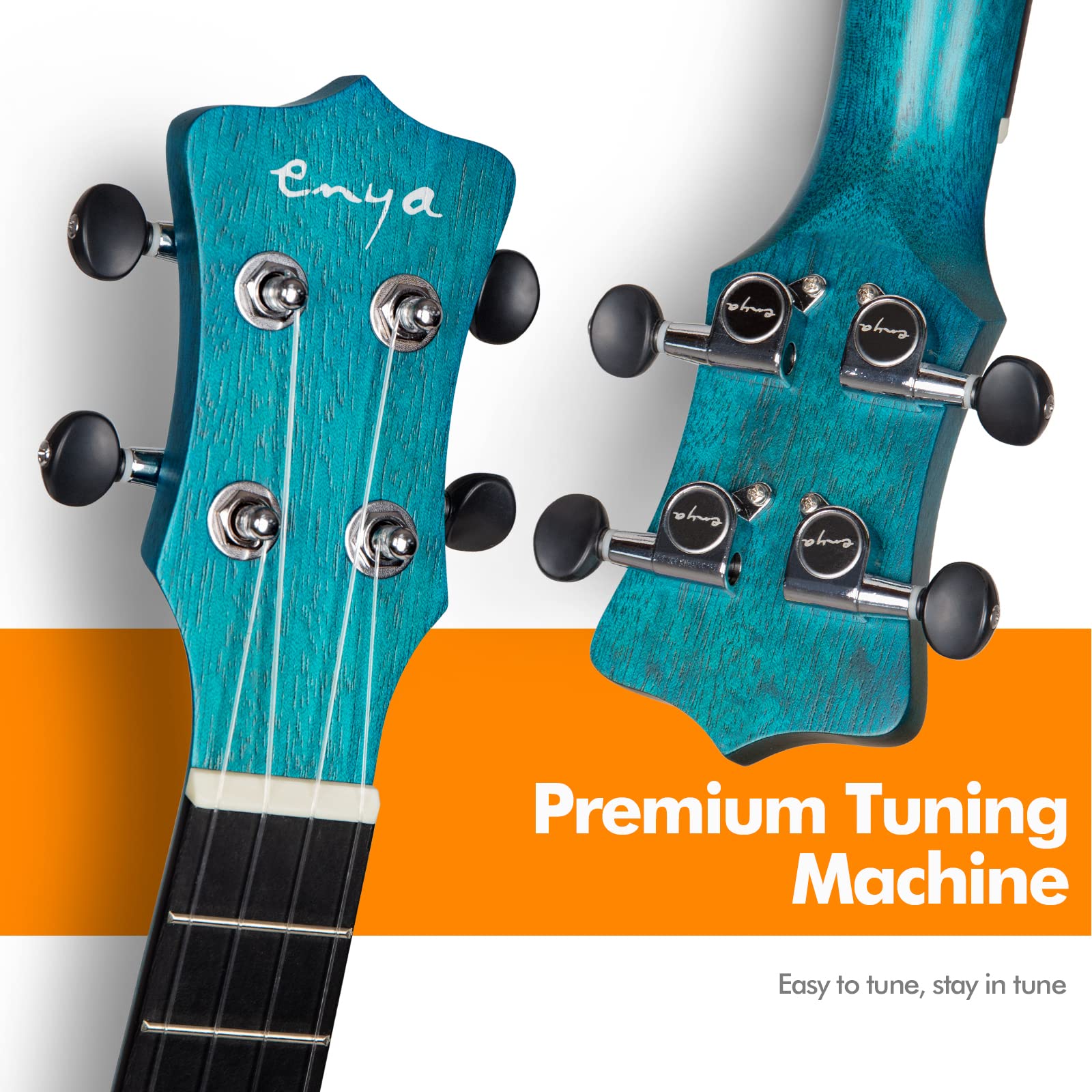 Enya Concert Ukulele EUC-25D 23 Inch Solid Mahogany Top - Beginner Kit with Case, Tuner, Strap, Strings, Capo, Sand Shaker, Pick, Polish Cloth - Professional Sound for Beginners & Adults (Blue Color) - Image 3