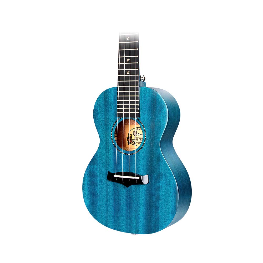 Enya Concert Ukulele EUC-25D 23 Inch Solid Mahogany Top - Beginner Kit with Case, Tuner, Strap, Strings, Capo, Sand Shaker, Pick, Polish Cloth - Professional Sound for Beginners & Adults (Blue Color) - Image 9