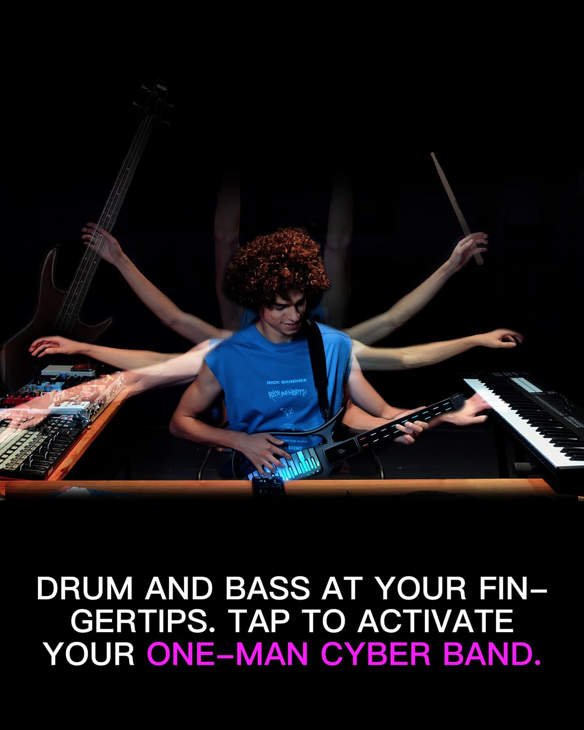 Enya CYBER-G Stringless Smart Guitar, Foldable Travel Backing Guitarra, Built-in Drum Machine & Bassline, 20 instrument Sounds for One-Man Band, App Interactive Chord Sheets For Adults & Teens(Black) - Image 4