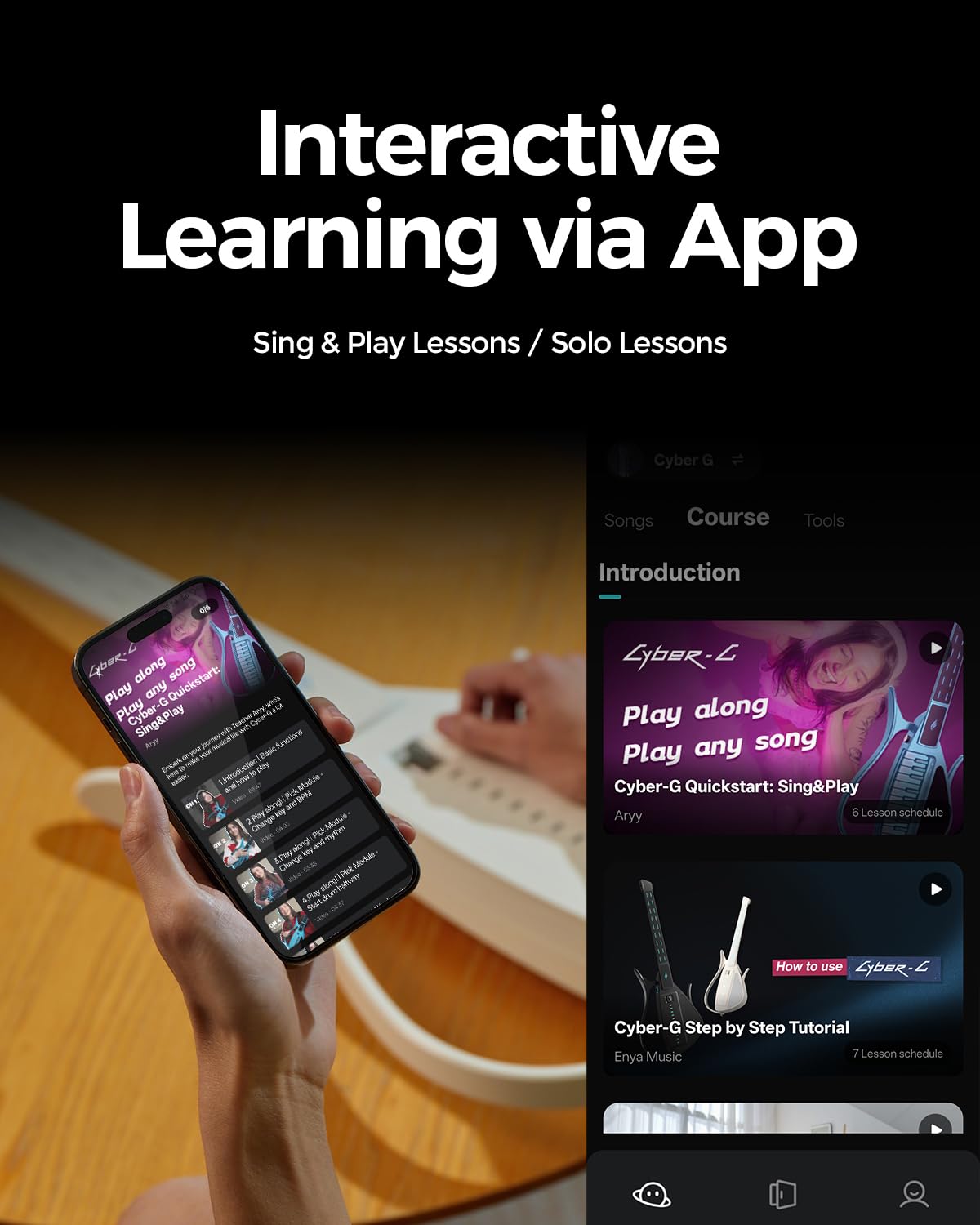 Enya CYBER-G Stringless Smart Guitar, Foldable Travel Backing Guitarra, Built-in Drum Machine & Bassline, 20 instrument Sounds for One-Man Band, App Interactive Chord Sheets For Adults & Teens(Black) - Image 6